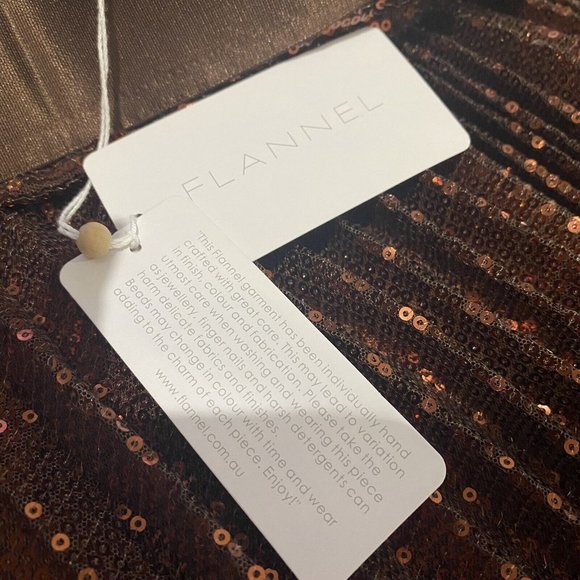 Flannel Designer Size 0 AU 6 Pisces Copper Sequin Pleated Maxi Skirt New RRP$410 - Picture 7 of 10